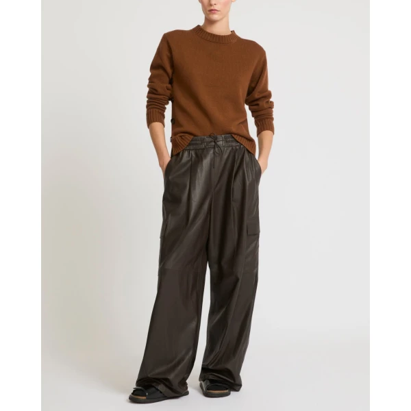 Yves Salomon Wide-Leg Trousers in Thin Lambskin Leather in Brown | Wide leg pants | Luxury Shoes 