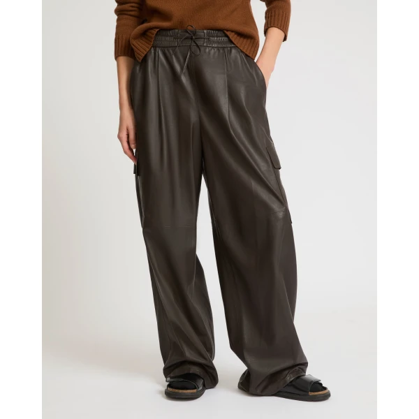 Yves Salomon Wide-Leg Trousers in Thin Lambskin Leather in Brown | Wide leg pants | Luxury Shoes 