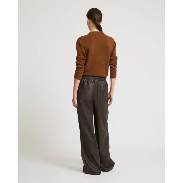 Yves Salomon Wide-Leg Trousers in Thin Lambskin Leather in Brown | Wide leg pants | Luxury Shoes 