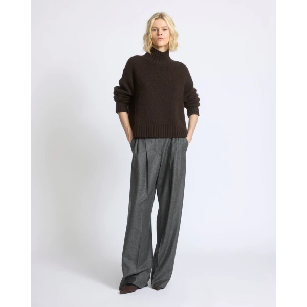Yves Salomon Wool and Cashmere Pleated Wide Trousers in Grey | Wide leg pants | Luxury Shoes 