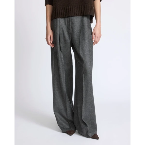 Yves Salomon Wool and Cashmere Pleated Wide Trousers in Grey | Wide leg pants | Luxury Shoes 