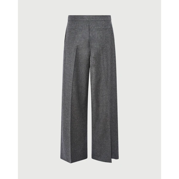Yves Salomon Wool and Cashmere Pleated Wide Trousers in Grey | Wide leg pants | Luxury Shoes 