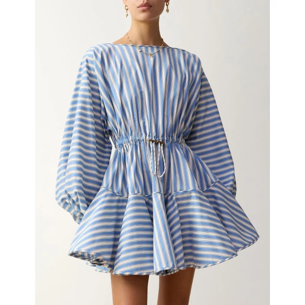Zimmermann Boat Neck Mini Dress in Blue | Mini Dresses | Luxury Shoes , view 2