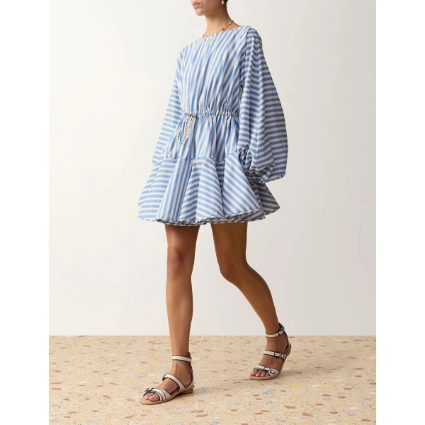 Zimmermann Boat Neck Mini Dress in Blue | Mini Dresses | Luxury Shoes , view 3