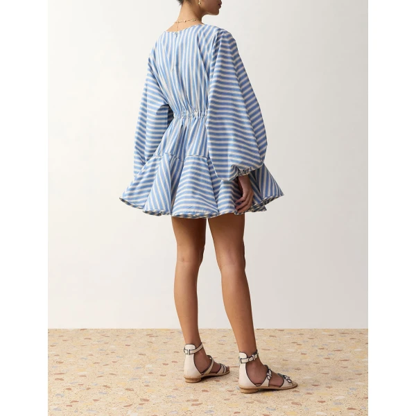 Zimmermann Boat Neck Mini Dress in Blue | Mini Dresses | Luxury Shoes , view 4