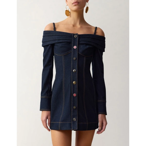 Zimmermann Clash Denim Boatneck Dress in Blue | Mini Dresses | Luxury Shoes , view 2