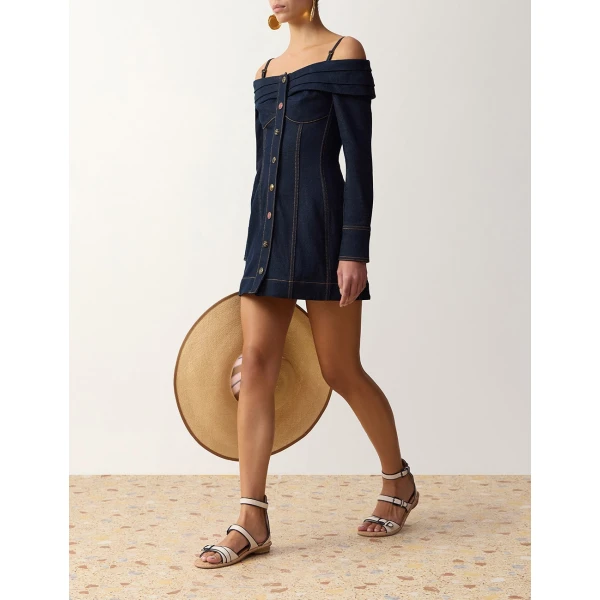 Zimmermann Clash Denim Boatneck Dress in Blue | Mini Dresses | Luxury Shoes , view 3