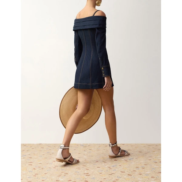 Zimmermann Clash Denim Boatneck Dress in Blue | Mini Dresses | Luxury Shoes , view 4