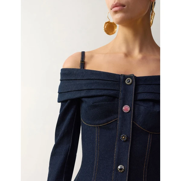 Zimmermann Clash Denim Boatneck Dress in Blue | Mini Dresses | Luxury Shoes , view 5