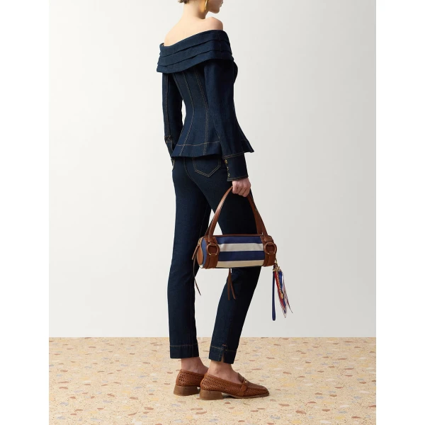 Zimmermann Clash Denim Boatneck Top in Blue | Tops | Luxury Shoes , view 3