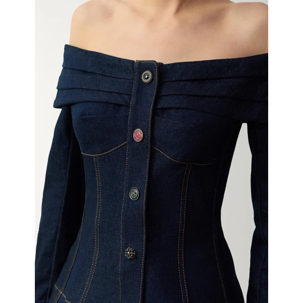 Zimmermann Clash Denim Boatneck Top in Blue | Tops | Luxury Shoes , view 4
