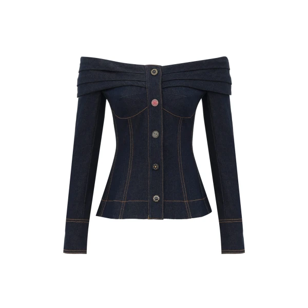 Clash Denim Boatneck Top