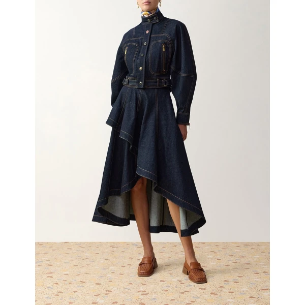 Zimmermann Clash Denim Peplum Midi Skirt in Blue | Denim Skirts | Luxury Shoes , view 2