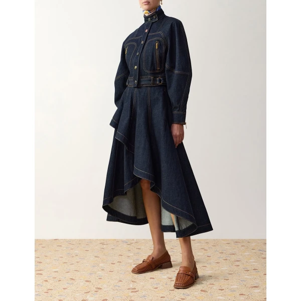 Zimmermann Clash Denim Peplum Midi Skirt in Blue | Denim Skirts | Luxury Shoes , view 3