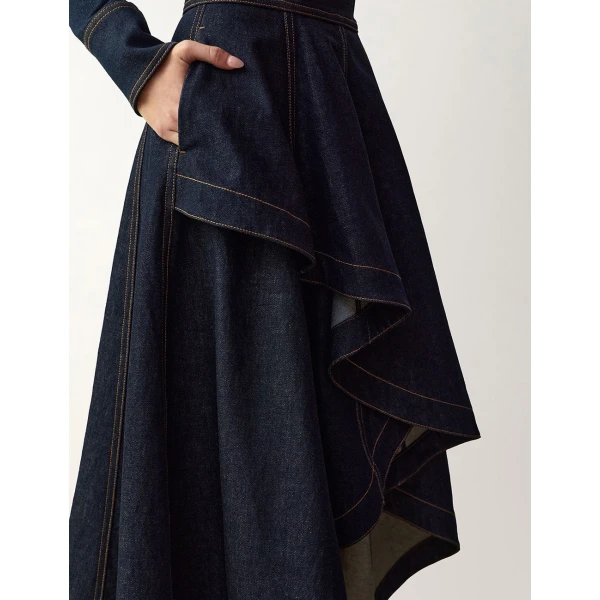 Zimmermann Clash Denim Peplum Midi Skirt in Blue | Denim Skirts | Luxury Shoes , view 5