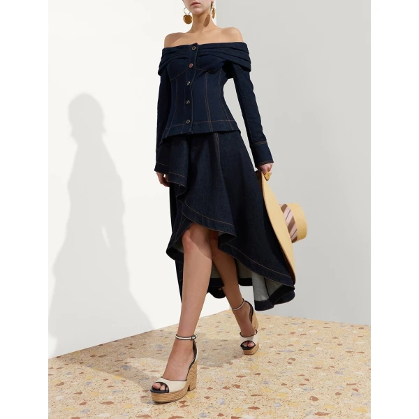 Zimmermann Clash Denim Peplum Midi Skirt in Blue | Denim Skirts | Luxury Shoes , view 6