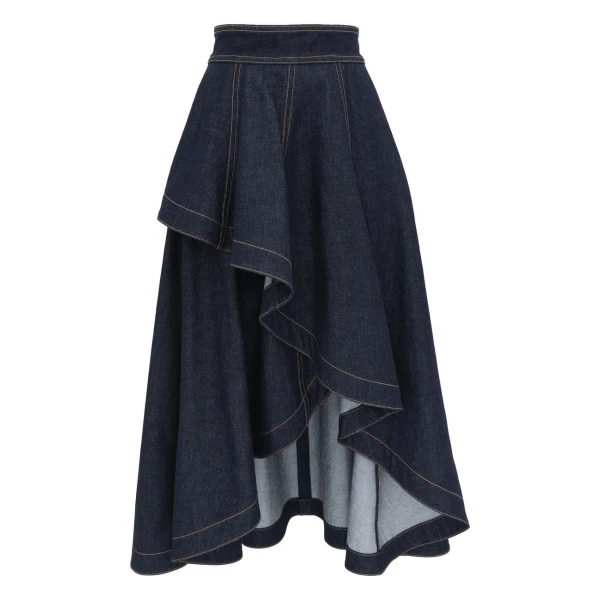 Clash Denim Peplum Midi Skirt