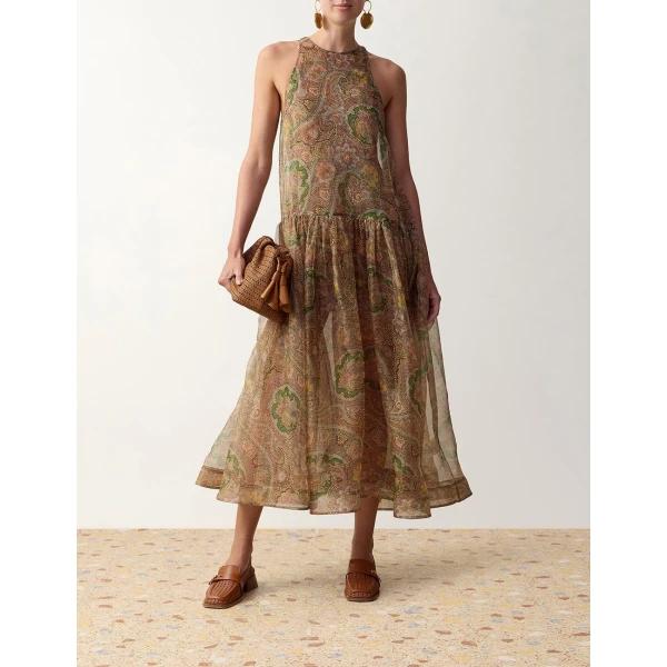 Zimmermann Clash Lantern Midi Dress in Multicolour | Midi Dresses | Luxury Shoes , view 2
