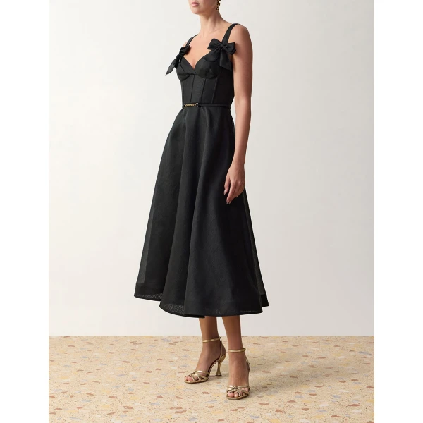 Zimmermann Clash Print Bow Midi Dress in Black | Midi Dresses | Luxury Shoes , view 3