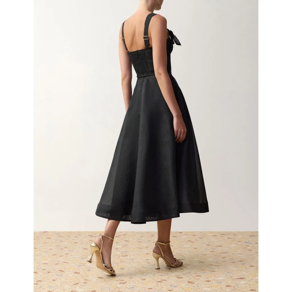 Zimmermann Clash Print Bow Midi Dress in Black | Midi Dresses | Luxury Shoes , view 4