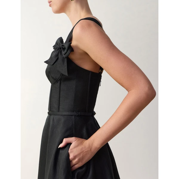 Zimmermann Clash Print Bow Midi Dress in Black | Midi Dresses | Luxury Shoes , view 5
