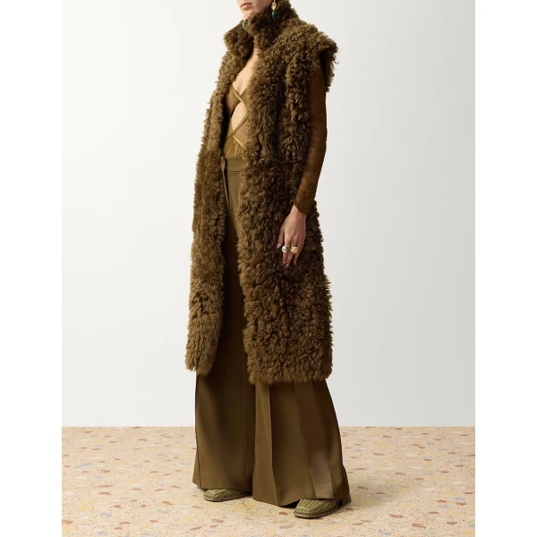 Zimmermann Clash Shearling Longline Vest in Neutrals | Vests | Luxury Shoes , view 3
