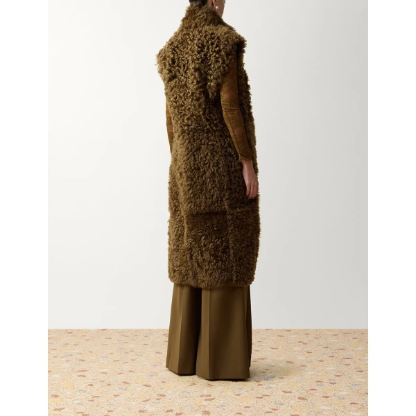 Zimmermann Clash Shearling Longline Vest in Neutrals | Vests | Luxury Shoes , view 4