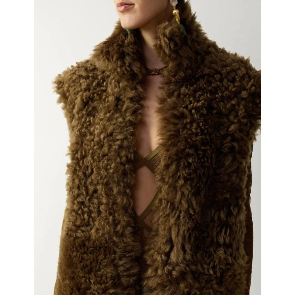 Zimmermann Clash Shearling Longline Vest in Neutrals | Vests | Luxury Shoes , view 5