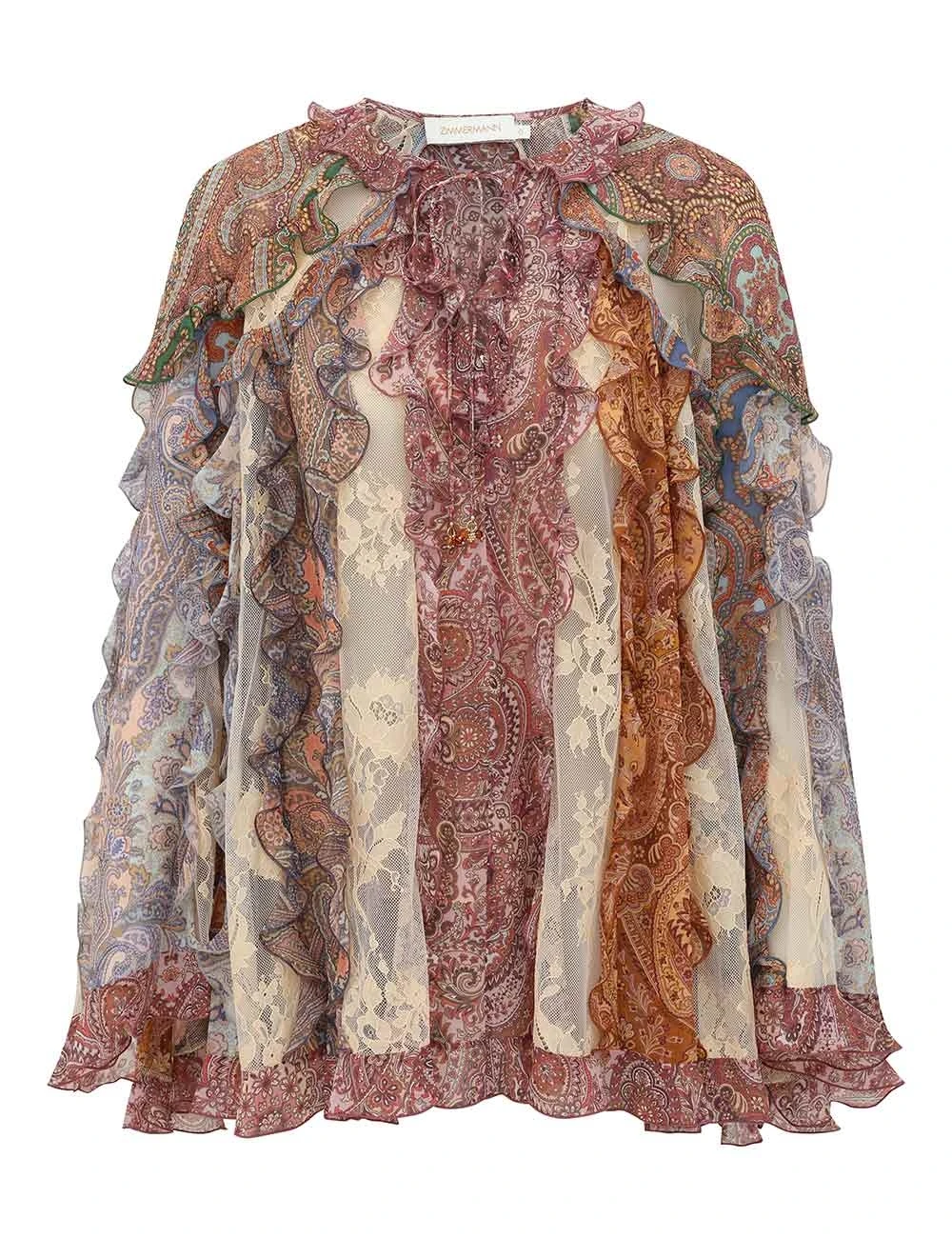 Zimmermann Clash Spliced Ruffle Blouse | Ready to Wear Collection Luxury Shoes Zimmermann Clash Spliced Ruffle Blouse