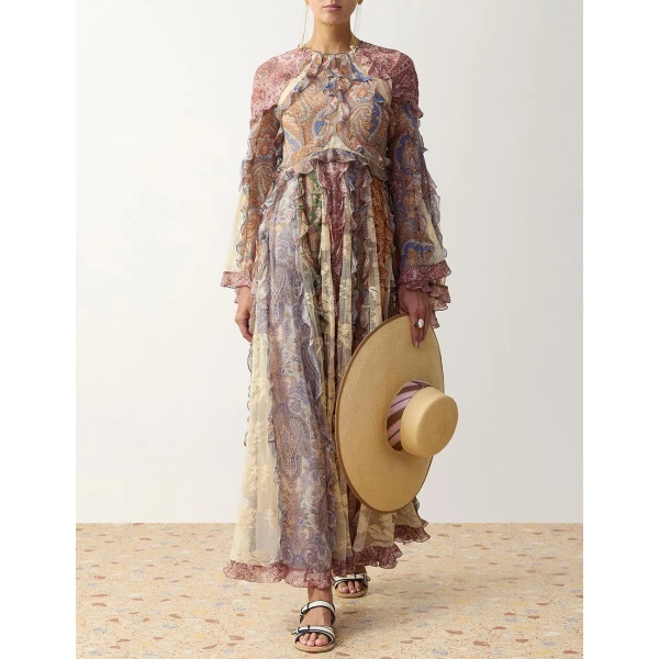 Zimmermann Clash Spliced Ruffle Maxi Gown in Multicolour | Maxi Dresses | Luxury Shoes , view 2