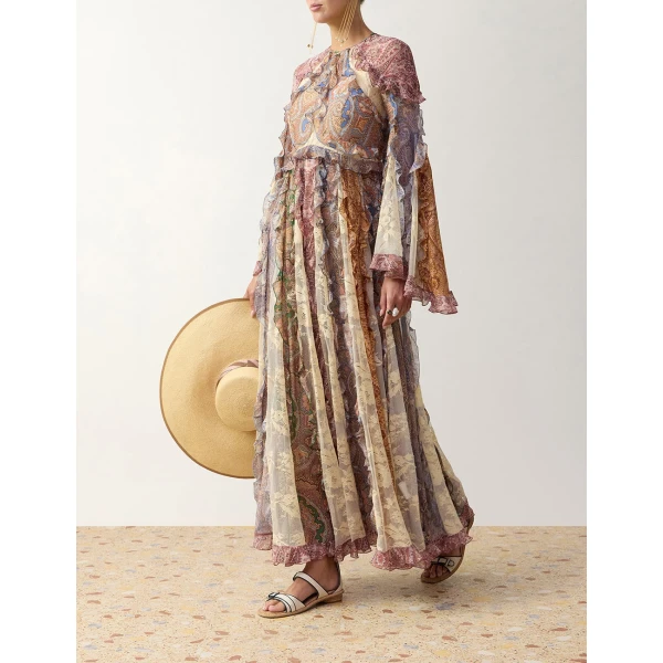 Zimmermann Clash Spliced Ruffle Maxi Gown in Multicolour | Maxi Dresses | Luxury Shoes , view 3