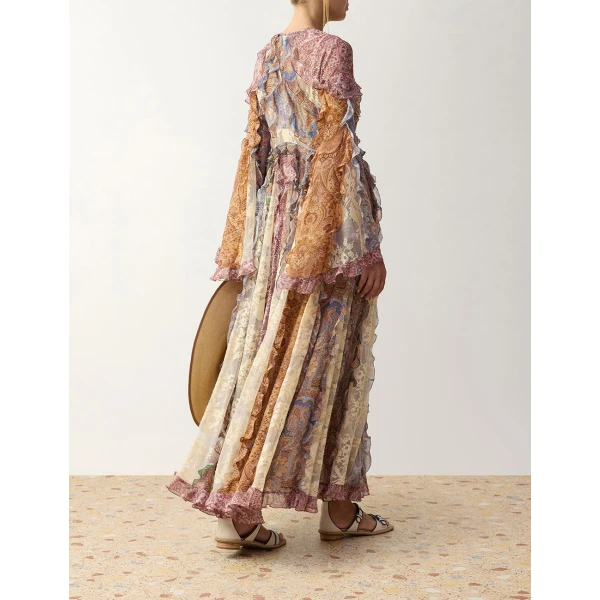 Zimmermann Clash Spliced Ruffle Maxi Gown in Multicolour | Maxi Dresses | Luxury Shoes , view 4