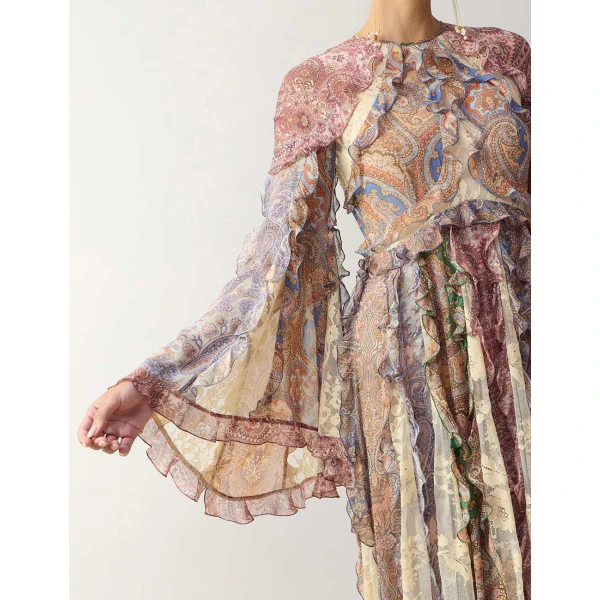 Zimmermann Clash Spliced Ruffle Maxi Gown in Multicolour | Maxi Dresses | Luxury Shoes , view 5