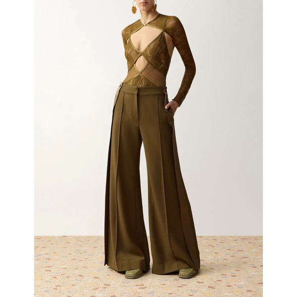 Zimmermann Clash Tuxedo Wide Leg Pant in Green | Wide leg pants | Luxury Shoes , view 2