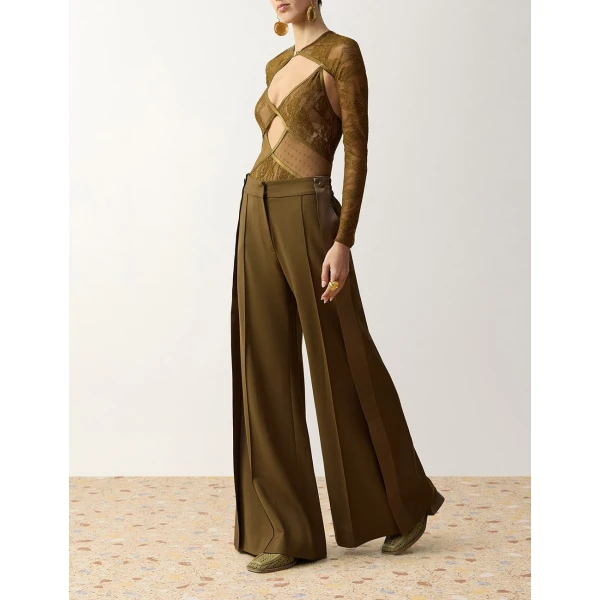 Zimmermann Clash Tuxedo Wide Leg Pant in Green | Wide leg pants | Luxury Shoes , view 3