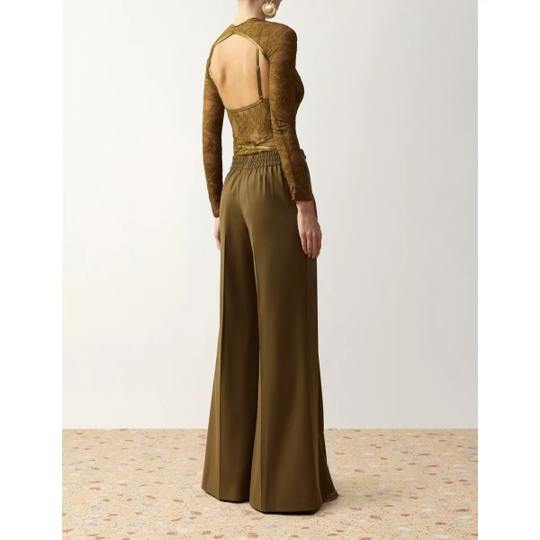 Zimmermann Clash Tuxedo Wide Leg Pant in Green | Wide leg pants | Luxury Shoes , view 4