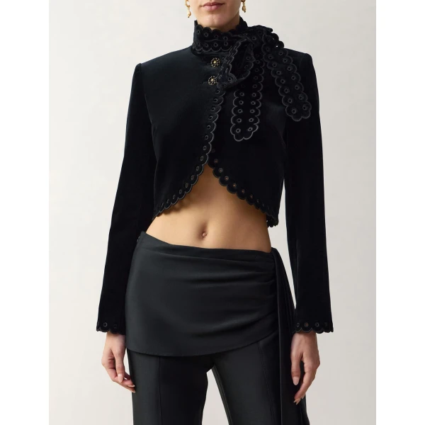 Zimmermann Clash Velvet Cropped Jacket in Black | Jackets | Luxury Shoes , view 2