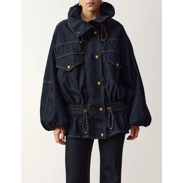 Zimmermann Denim Drawstring Bomber Jacket in Blue | Jackets | Luxury Shoes , view 2