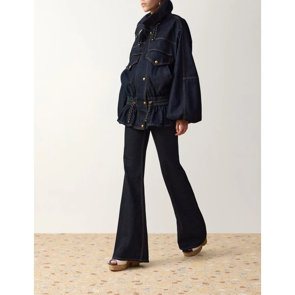 Zimmermann Denim Drawstring Bomber Jacket in Blue | Jackets | Luxury Shoes , view 3
