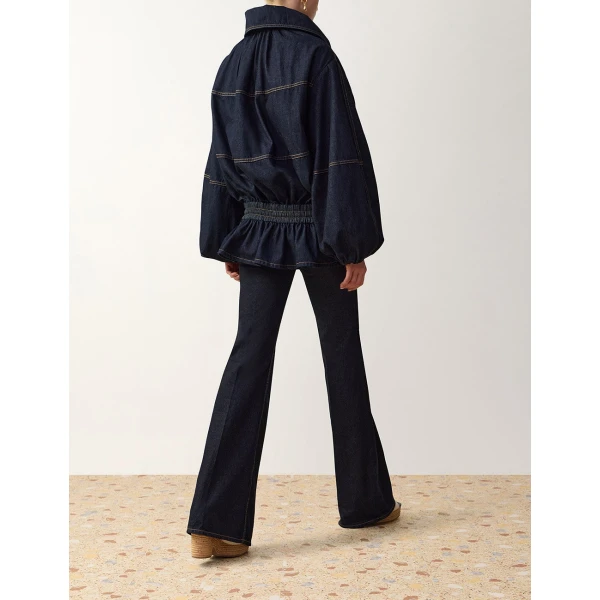 Zimmermann Denim Drawstring Bomber Jacket in Blue | Jackets | Luxury Shoes , view 4