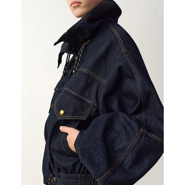 Zimmermann Denim Drawstring Bomber Jacket in Blue | Jackets | Luxury Shoes , view 5