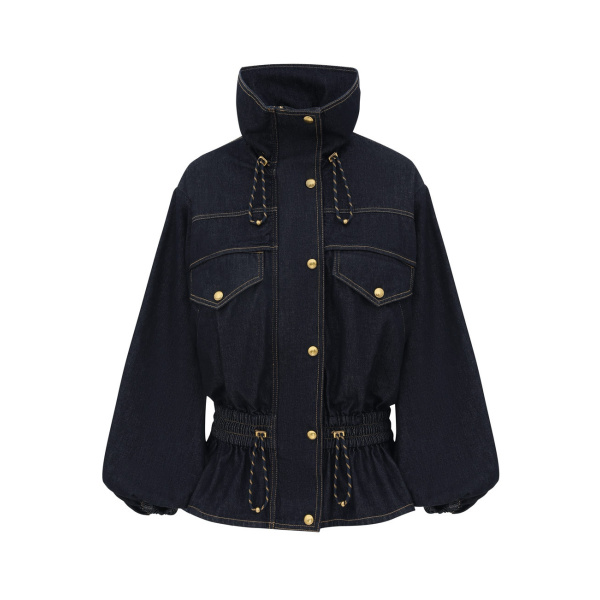 Zimmermann Denim Drawstring Bomber Jacket in Blue | Jackets | Luxury Shoes 