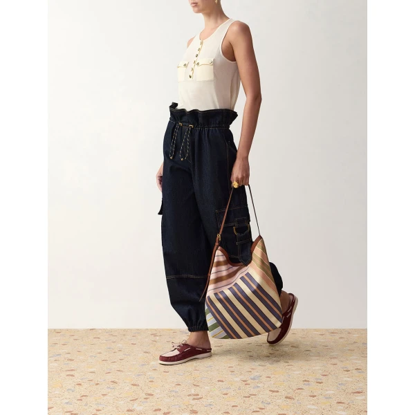 Zimmermann Denim Drawstring Cargo Pant in Blue | Denim | Luxury Shoes , view 3