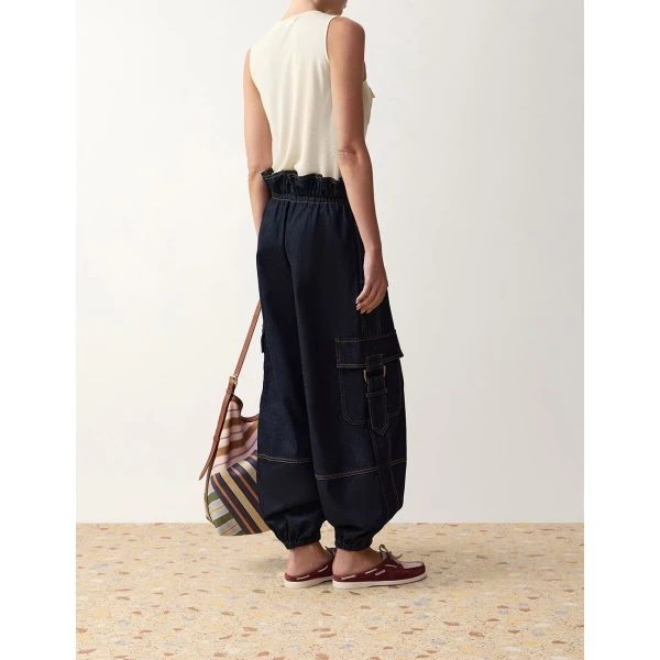 Zimmermann Denim Drawstring Cargo Pant in Blue | Denim | Luxury Shoes , view 4