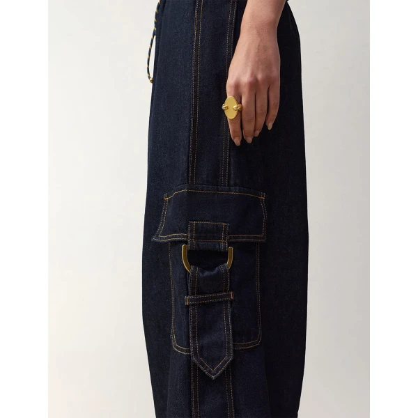 Zimmermann Denim Drawstring Cargo Pant in Blue | Denim | Luxury Shoes , view 5