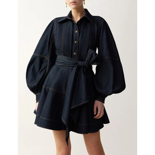 Zimmermann Denim Sash Mini Dress in Blue | Mini Dresses | Luxury Shoes , view 2
