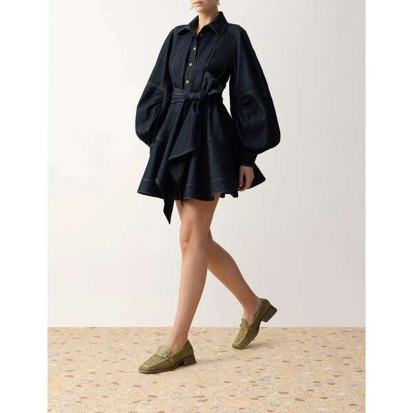 Zimmermann Denim Sash Mini Dress in Blue | Mini Dresses | Luxury Shoes , view 3