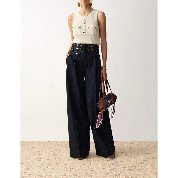Zimmermann Denim Tailored Pant in Blue | Denim | Luxury Shoes , view 2