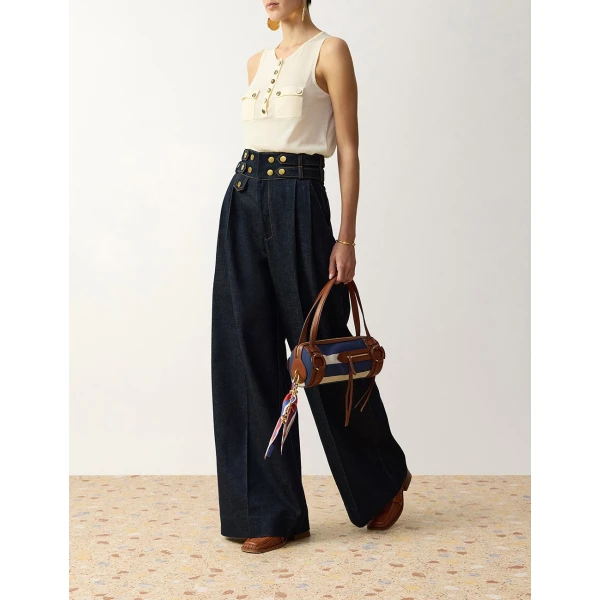Zimmermann Denim Tailored Pant in Blue | Denim | Luxury Shoes , view 3