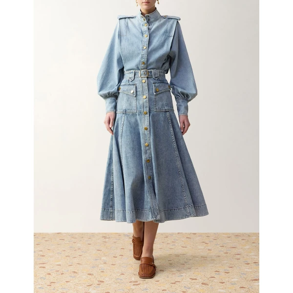 Zimmermann Denim Utility Midi Skirt in Blue | Denim Skirts | Luxury Shoes , view 2